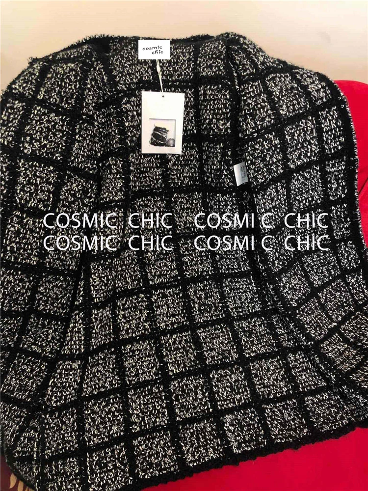 Cosmicchic осень зима Черный Модный элегантный шерстяной кардиган средней длины пальто клетчатый вязаный шерстяной свитер пальто