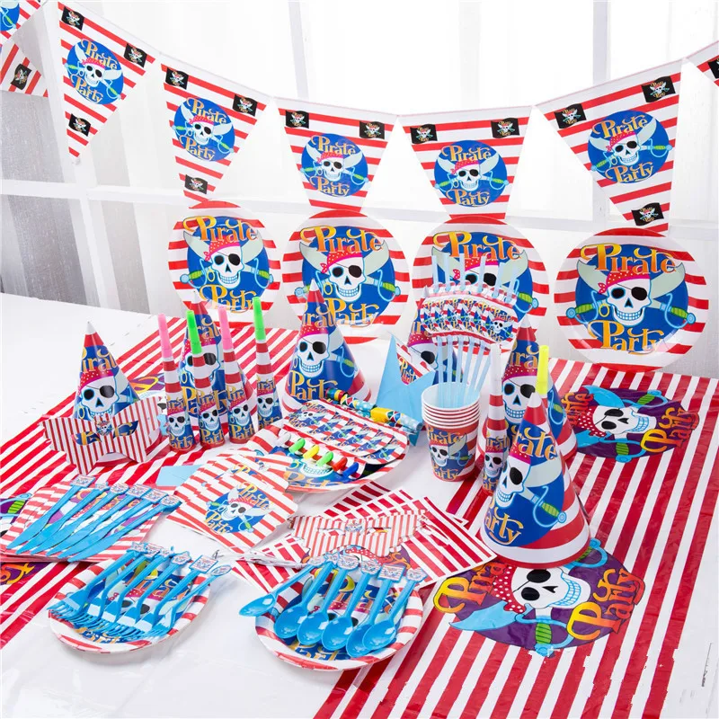 

New Arrivals Birthday Party Pirate Theme Disposable Tableware/gift Bags/plates/Cup/Baby Kids Favorite Shower Decoration Supplies
