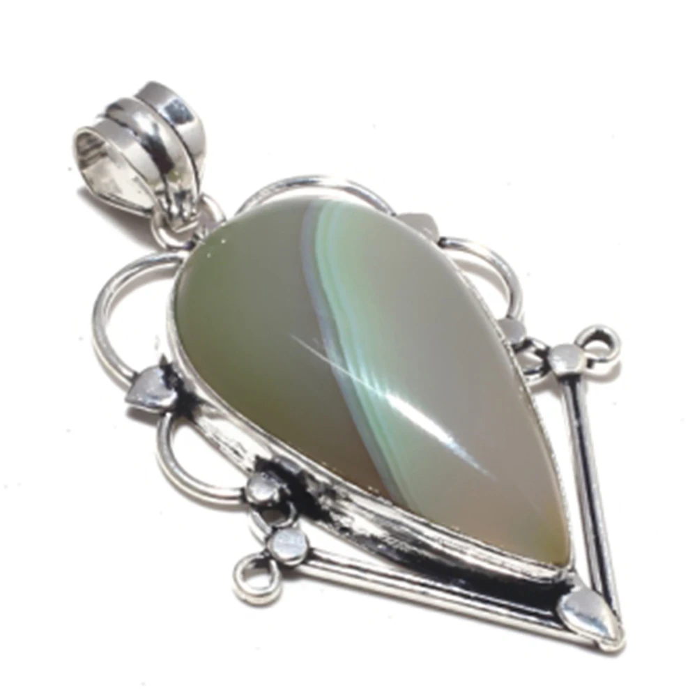 Подлинная Подвеска из ботсванского агата серебряное покрытие меди ручная работа