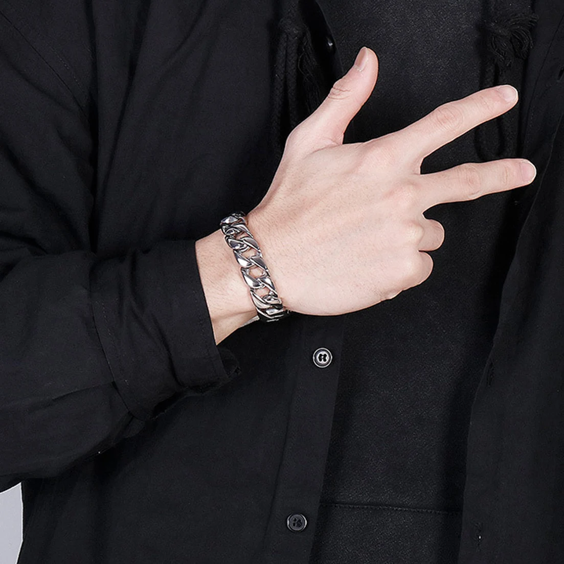 15mm Silver Color/Gold Tone Stainless Steel Bangle Curb Cuban Link Chain Wrist Bracelet for Men Women Free Shipping Jewelry Gift