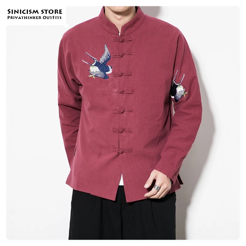 Sinicism Store мужские однобортные винтажные куртки мужские s осенние пальто в китайском стиле Одежда Мужские Куртки Оверсайз с вышивкой