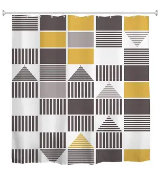 

Geometric Yellow Gray Black Geometry Pattern Simple Shower Curtain ch Home Decorative Polyester Bath Curtain with 12 Hooks