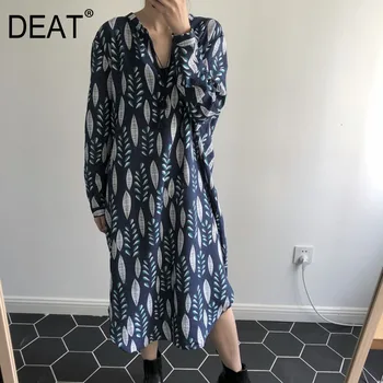 

[DEAT] 2020 Autumn Women's Fashion Trend New Pattern Long Sleeve Korean Floral V-neck Loose Chiffon White Slim Dress AI556