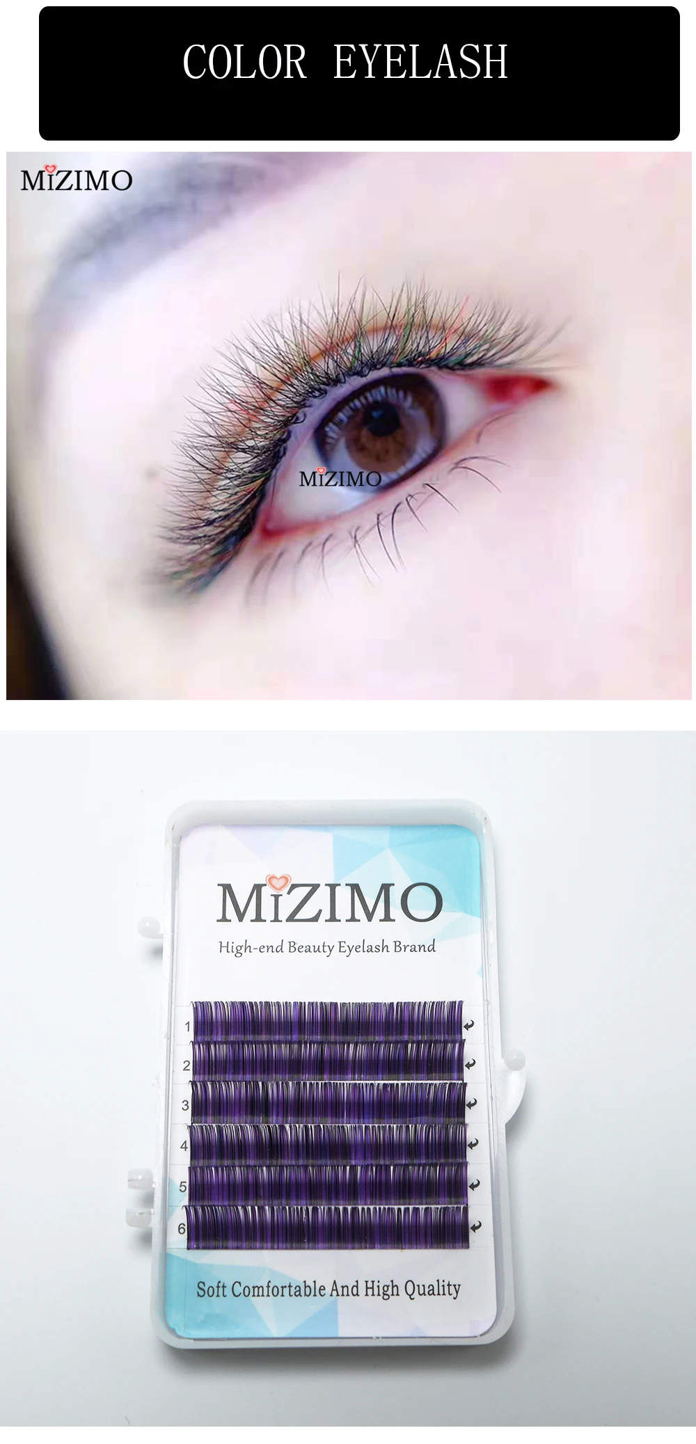 MIZIMO Neue multi-farbe gemischt pfropfen falsche wimpern regenbogen farbe wimpern verlängerung