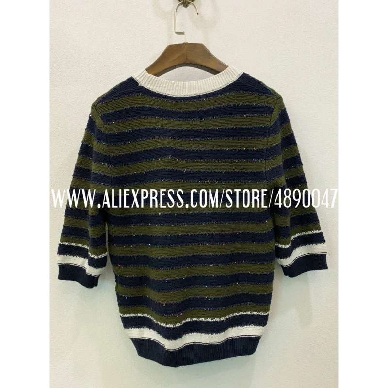 

2020 Fashion Ladies Sleeve Sweater Women Knitted Sweater Striped O-Neck Sweaters and Pullovers High Quality Pullovers