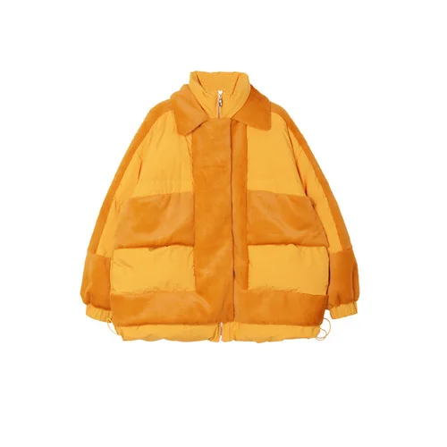 11.11 Original Design AIGYPTOS Winter Women Oversized Warm Artificial Fur Patchwork Casual Ultra Loose Yellow Short Down Jacket - Цвет: Цвет: желтый