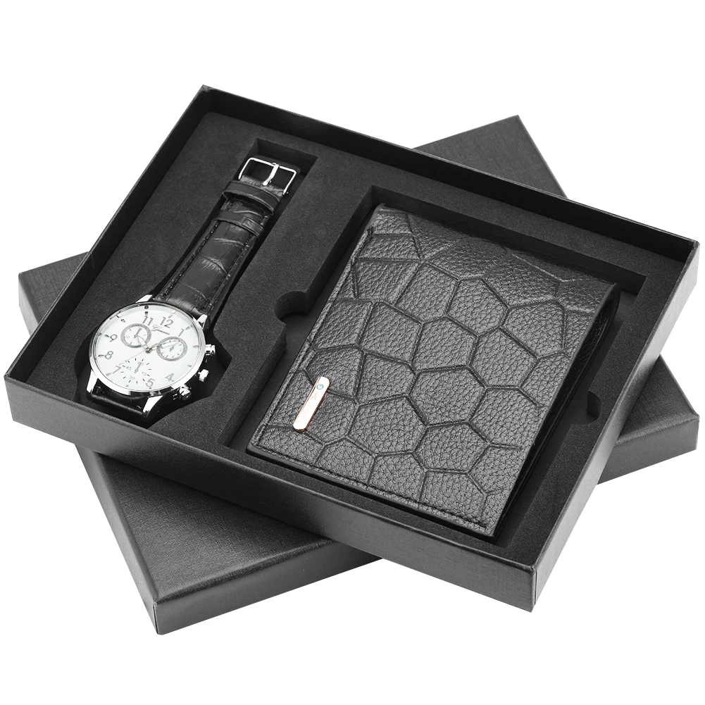 Уникальные мужские кварцевые часы из натуральной кожи бумажник на подарок набор практичные часы с пряжкой в деловом стиле мужские часы лучшие подарки - Цвет: 47