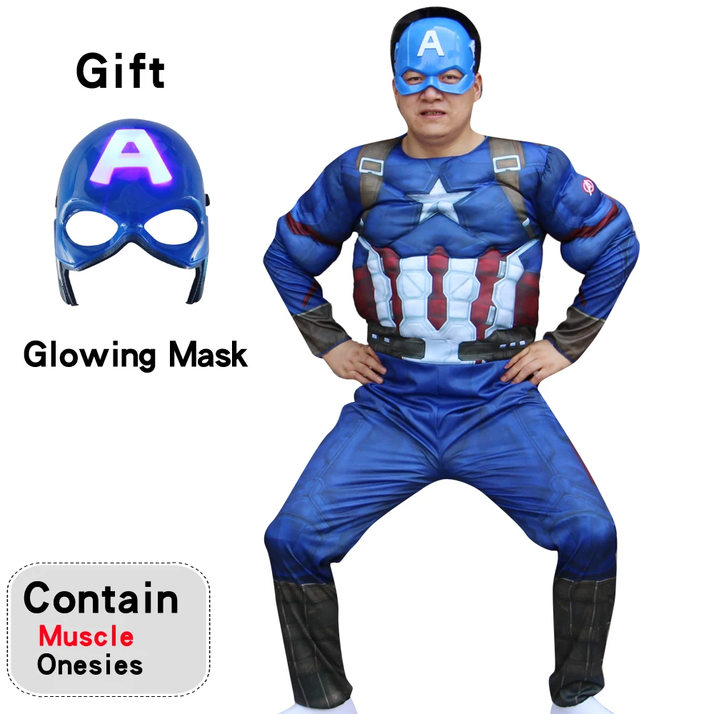 61Gift Glowing mask Маскарадный костюм героя мускул Халк Человек-паук стальной воин Бэтмен Супермен Капитан америкасупер герой escostumes Хэллоуин - Цвет: 61Gift Glowing mask