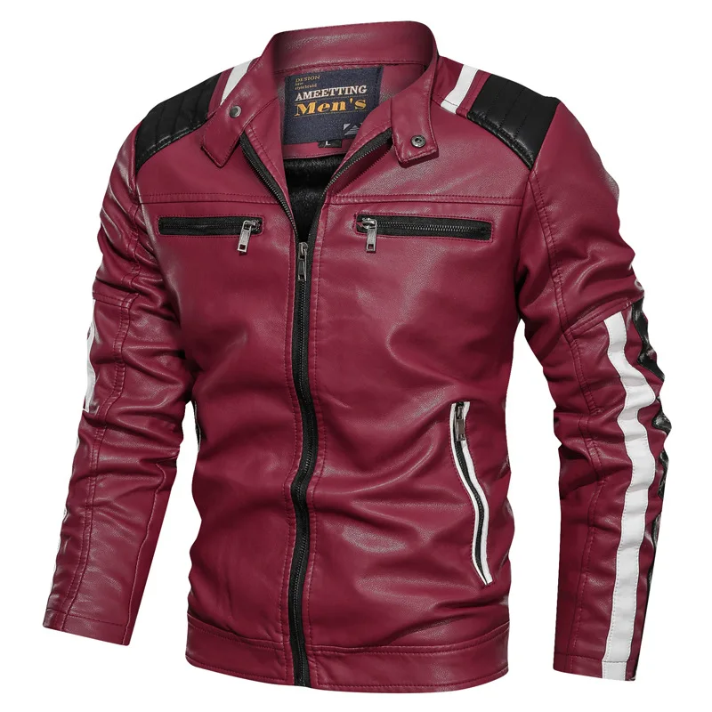 Новая мужская кожаная куртка на осень и зиму, модная Мужская винтажная мотоциклетная куртка для отдыха, куртка-бомбер из искусственной кожи, простая посадка - Цвет: MG9811 red