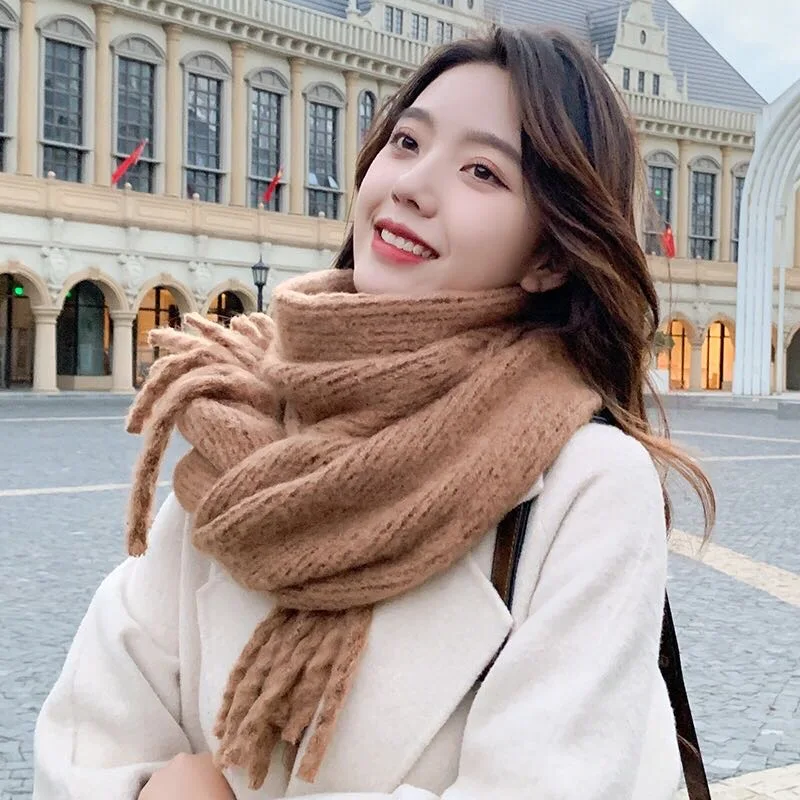 

Autumn Winter Ins Hot Scarf Women Soft Candy Colors Tassel Sacrl Shawl Keep Warm Simple Design Solid Color All Match Style