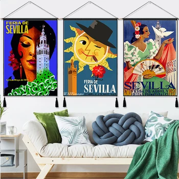 

Sevilla Spain Vintage Travel Hanging Cloth Cotton Line Paintings Posters Home Decor Wall Hanging Tapestry Gift