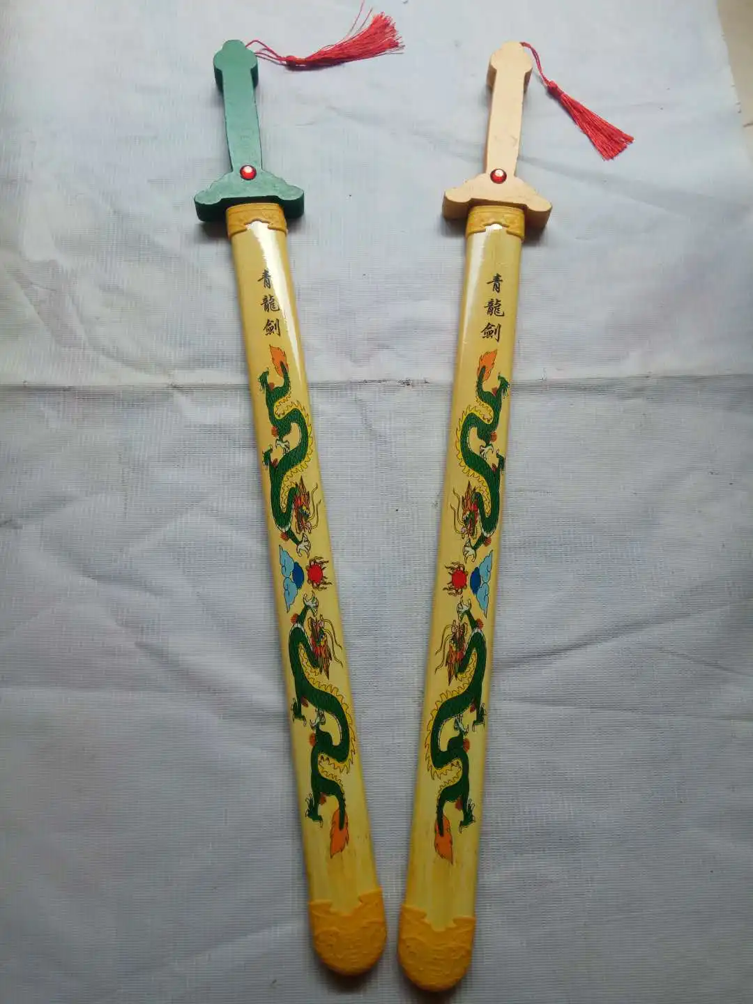 Стиль Bamboo qing длинная Цзянь красная лента Дракон деревянный Цин длинная Цзянь детская игрушка стойло живописная зона Храмовая ярмарка горячая распродажа