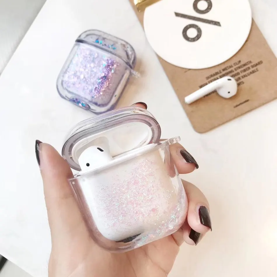 3D чехол для наушников Apple Airpods 2 с блестками сыпучим песком Air pods блестящими