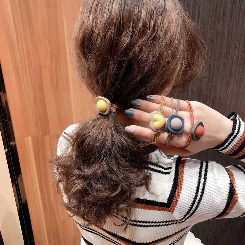 Cute Elastic Hairband Love Heart Square Shape Hair Ties Women Girls Sweet Lovely Hair Headband Accessories Scrunchie Ornament - Image 3