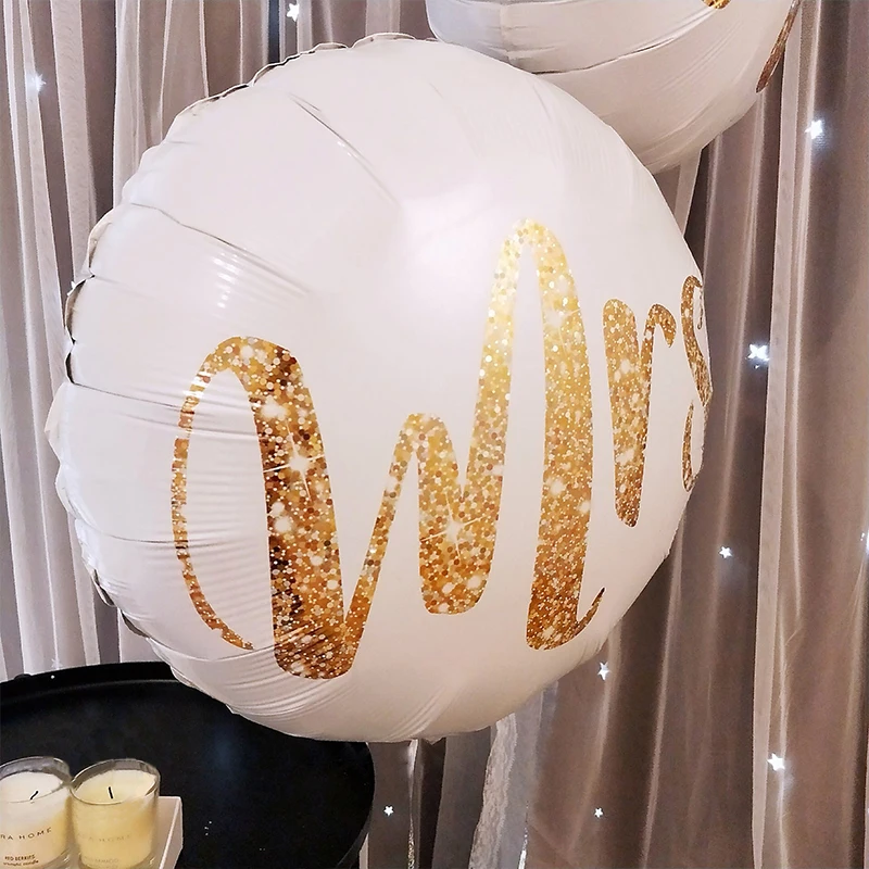 2шт 18 дюймов круглые белые золотые блестящие печати Mr& Mrs воздушные шары для влюбленных невесты, свадьбы, День Святого Валентина, события, надувной шар, поставки