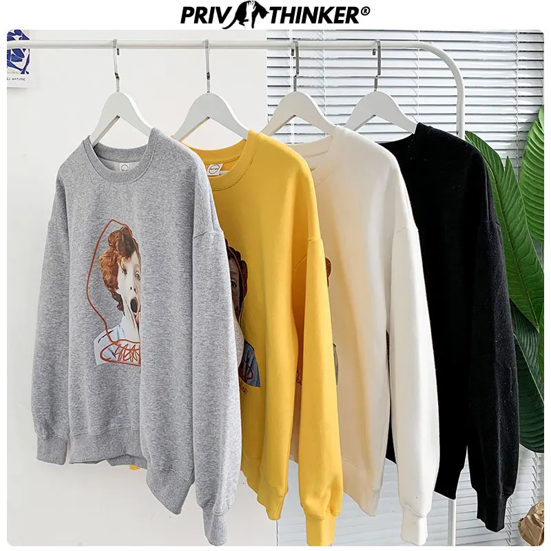 Privathinker Funny Thicken Warm Streetwear Print Couple Sweatshirts Women Loose Pullover Tops Female Autumn Winter Oversize