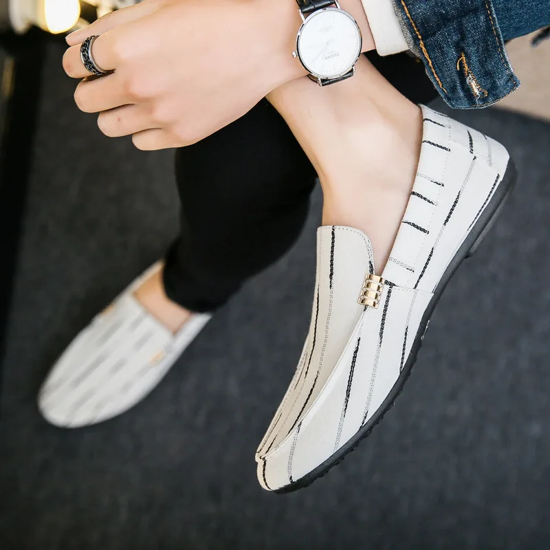 

Classics Leisure Casual Loafers Shoes for Men Fashion Striped Flat Slip On Shoes Spring Autumm Soft Comfy Driving Shoes
