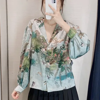 

2020 New Spring Shirts Women Europe Cotton Wild Casual Fashion Ladies Blouses and Tops Print Long Sleeve Women Clothing