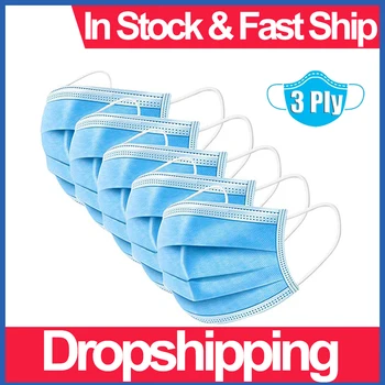

10PCS/50PCS/100PCS Non Woven and Meltblown Disposable Face Mask 3 Layers Anti-Dust Anti-Fog Elastic Ear Loop Mouth Masks