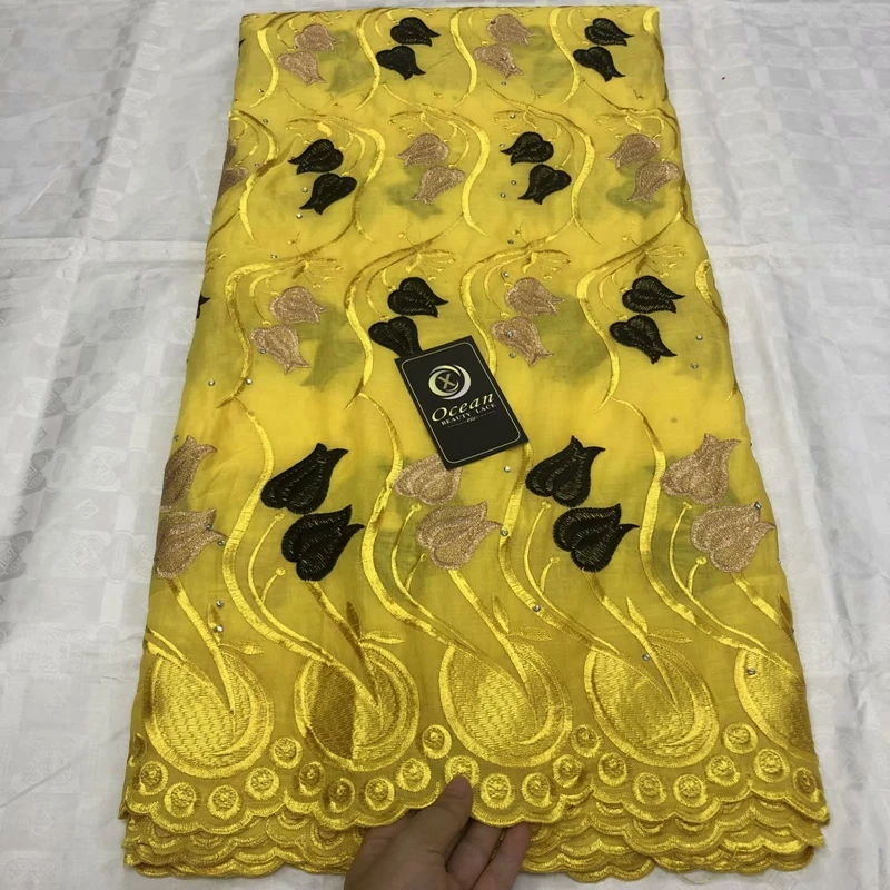 

High quality New Swiss Voile Lace African Lace Fabric Cotton Embroidery Yellow Color For Women Wedding Clothes