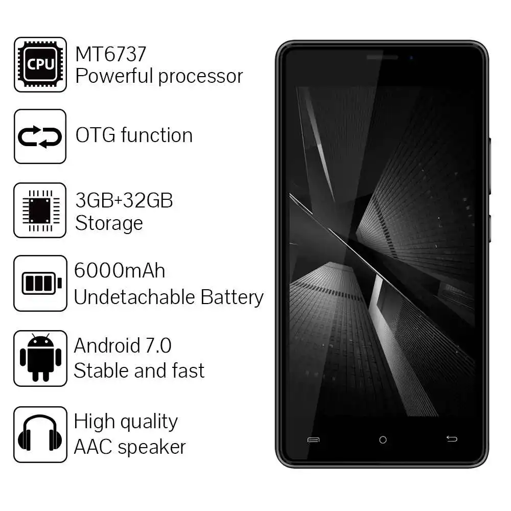 Смартфон CUBOT H3 3 ГБ ОЗУ 32 Гб ПЗУ 5 0 &quotips MTK6737 четырехъядерный Android 7 6000 мАч 13 МП