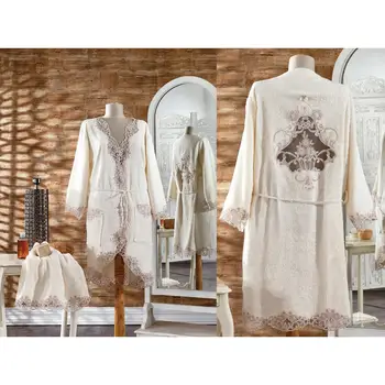 

Daisy French lace Honeymoon Robe Set Ecru Golden