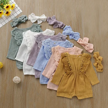 

Newest Fashion Newborn Baby Girl Clothes Off Shoulder Bowknot Striped Bodysuit Jumpsuit Headband 2Pcs Outfits Set