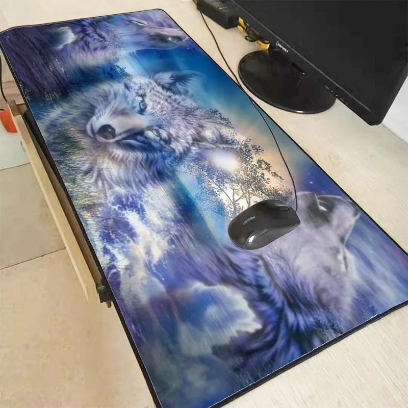  White Wolf Large Gaming Mouse Pad Big Black Lock Edge Keyboard Desk Mousepad Mat Gamer Anti-slip Ru