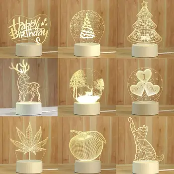 

Bedroom Night Light Christmas Tree Elk Love Creative Pattern Acrylic 3D Night Light LED Romantic Lighting Dropshipping