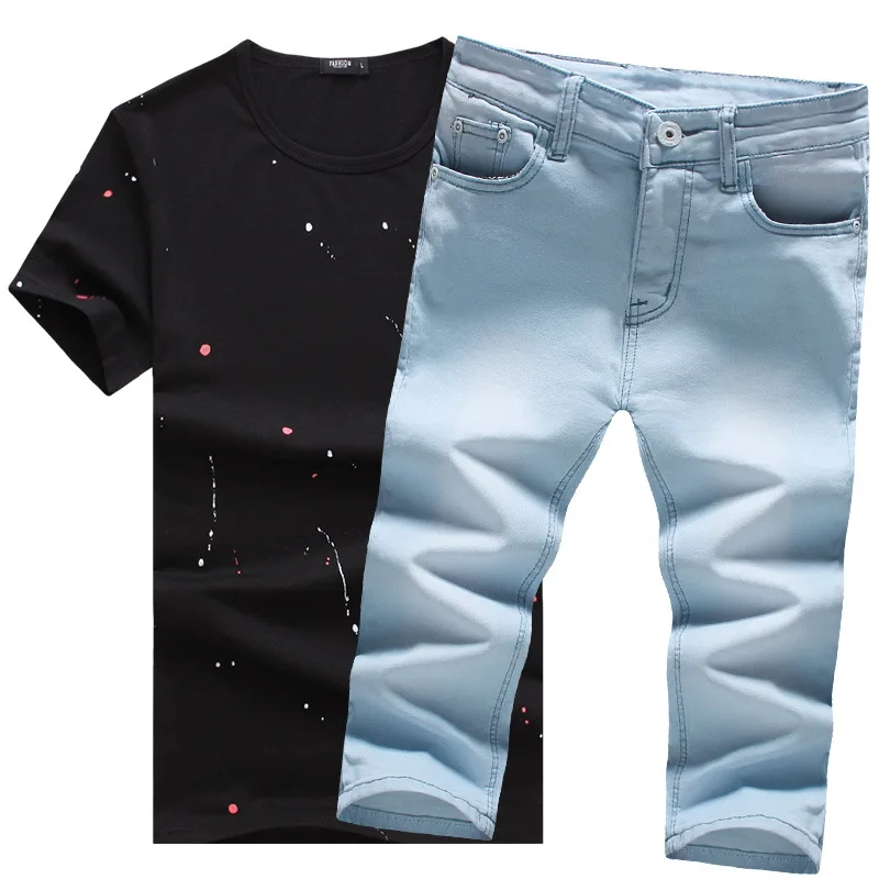 

2017 Summer Activity-MEN'S Jeans with Short Sleeve T-shirt Leisure Suit Run