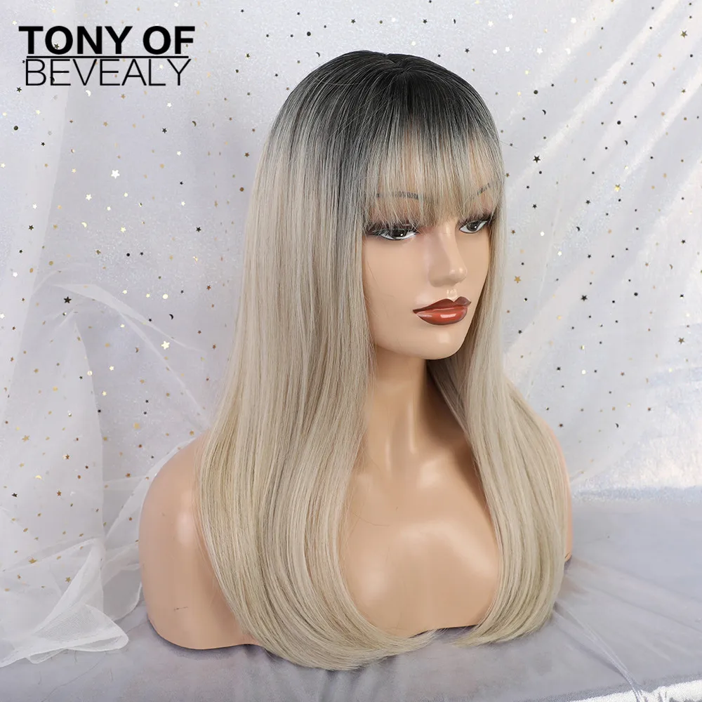 Long Straight Brown Wigs With Bangs Natural Synthetic Wigs for Women African American Cosplay Wigs Heat Resistant Fiber - Цвет: lc167-4