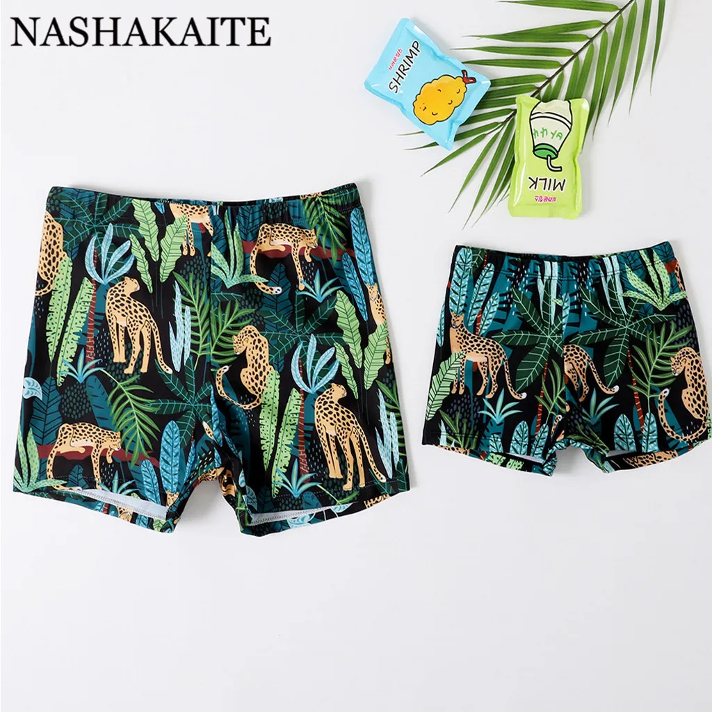 NASHAKAITE пляжные шорты для папы и сына; пляжные шорты с тропическим принтом в виде листьев; Семейные плавки для мужчин и мальчиков
