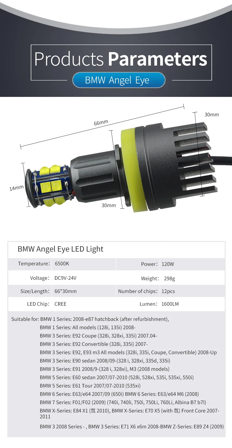 Светодиодный фонарь angel eye ring подходит для фар автомобиля E92 H8 120 Вт, 3 серии 5, светодиодный, X3 X5