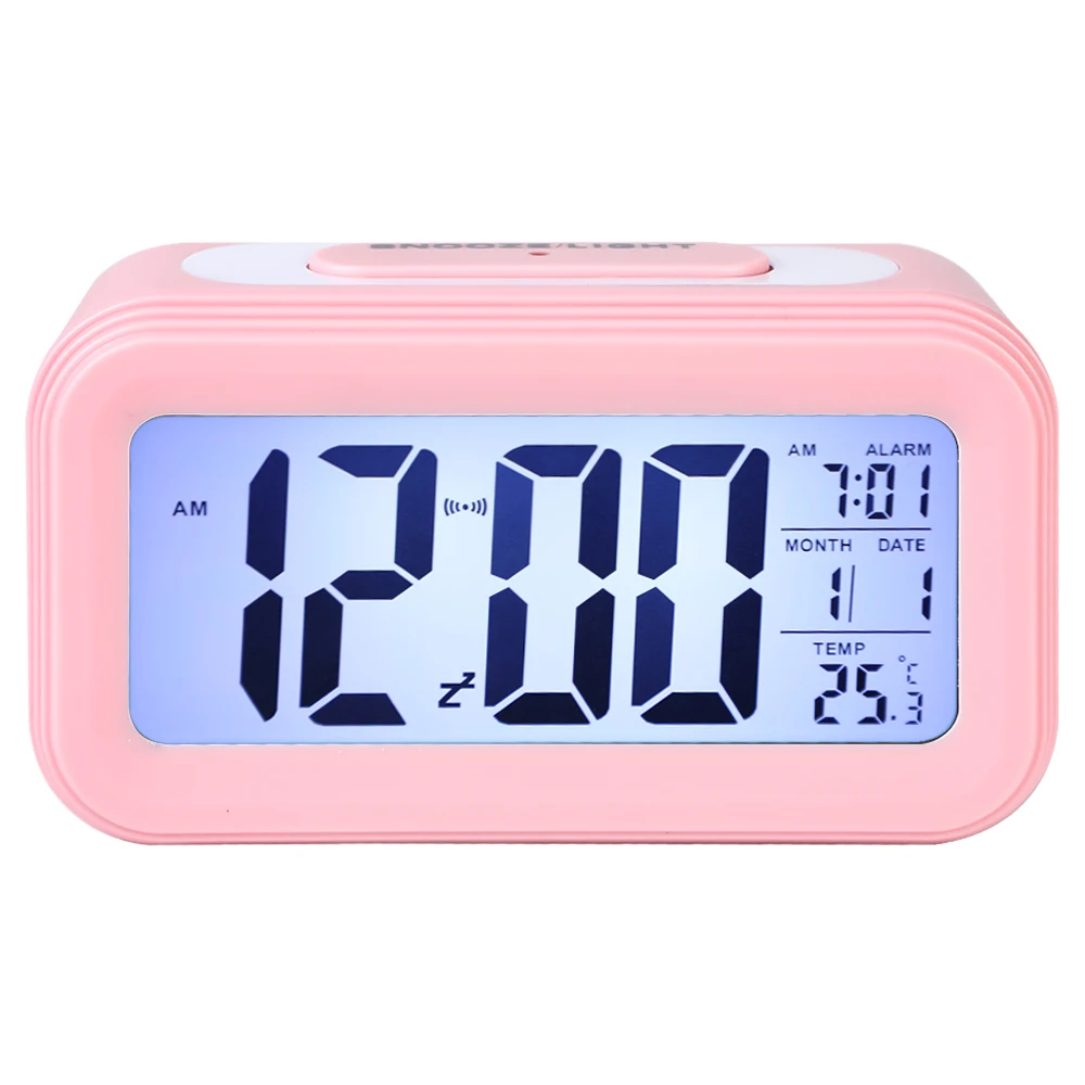 Зеркальный будильник, светодиодный, цифровой дисплей, электронный, температурный календарь, настольный будильник, зарядка через usb, студенческие настольные часы - Цвет: pink 13.6X4.6X7.5cm