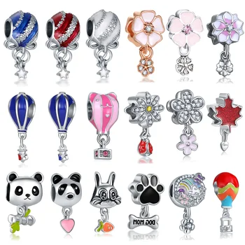 

Charm Stone Beads Alloy Animal Panda Hot Air Balloon Flower Hole Beads Fit Brand Bracelet Necklace DIY Making Women Jewelry Gift