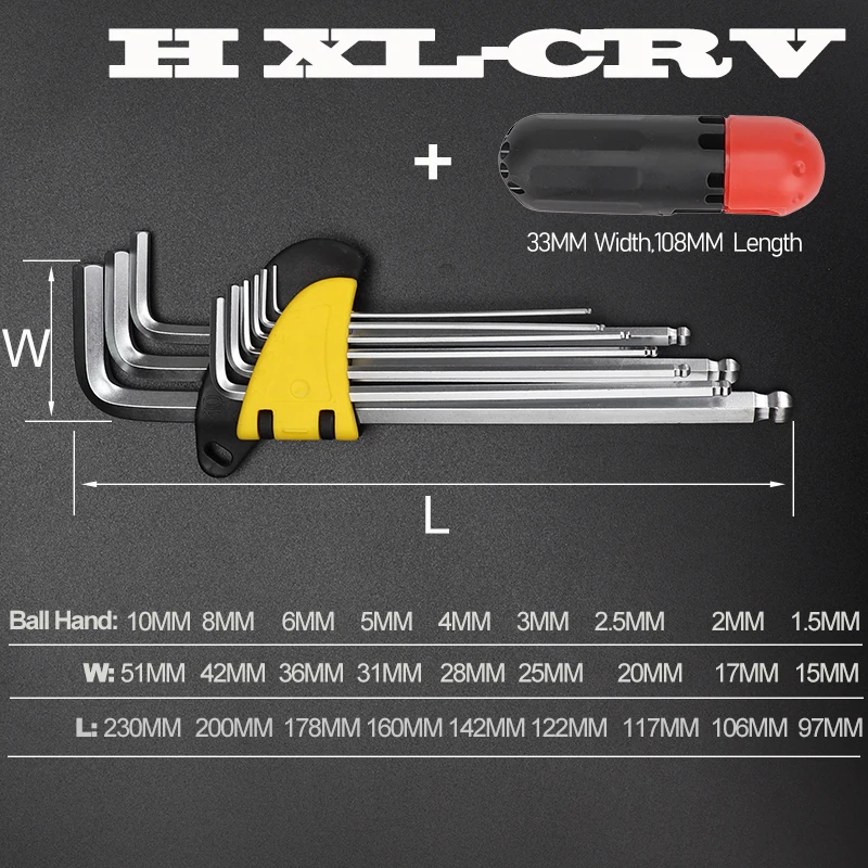H XL-CRV Onnfang 1,5-10 мм шестигранный ключ, набор хромированных/матовых шаровых торцевых шестигранных ключей, набор двойных шестигранных ключей из сплава, ручные инструменты - Цвет: H XL-CRV