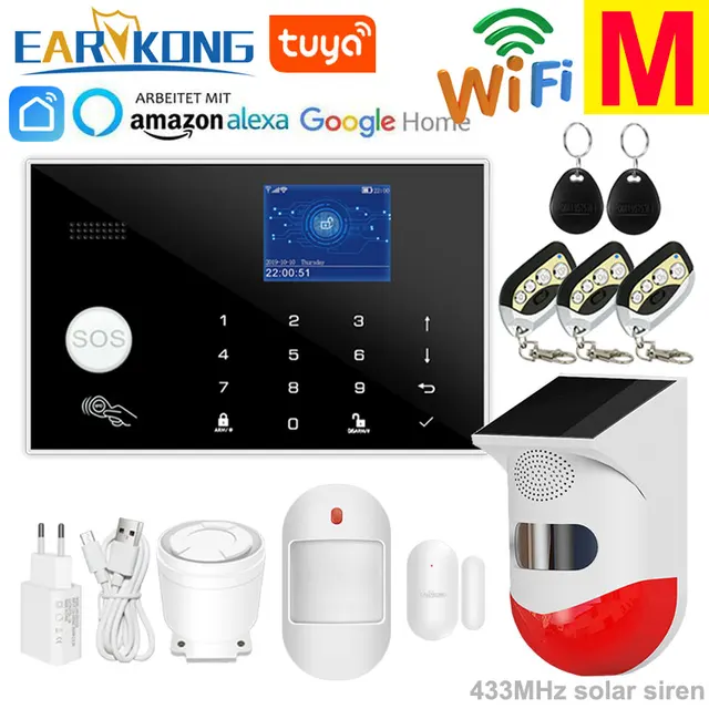 Wifi GSM Alarm System 433MHz Home Burglar Security Alarm Wireless Wired Detector RFID Touch Keyboard Temperature Humidity Alexa M