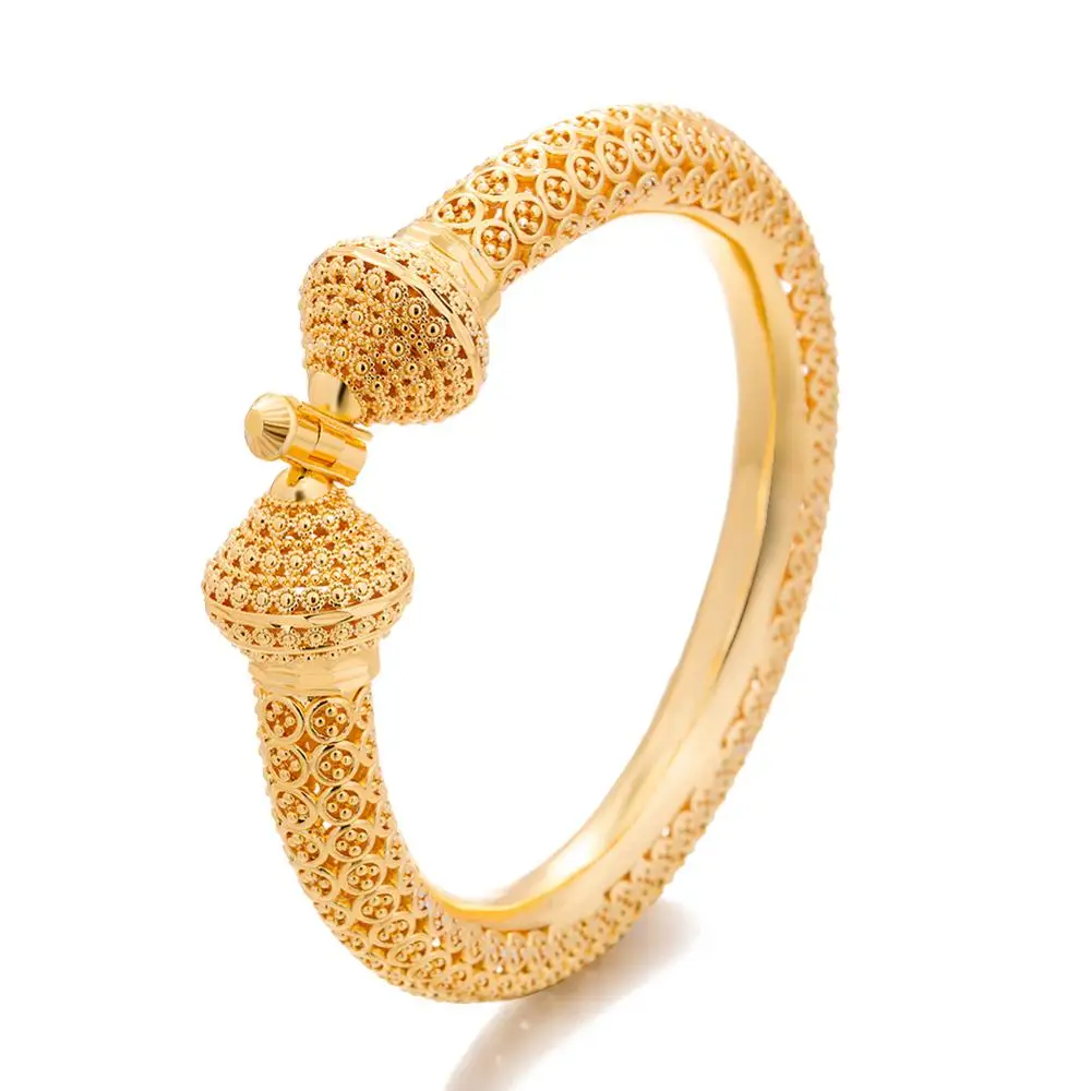 24k Gold Color Bangles For Women Girls Wedding Bride India Bracelets Jewelry Gift Can Open bangle bracelet