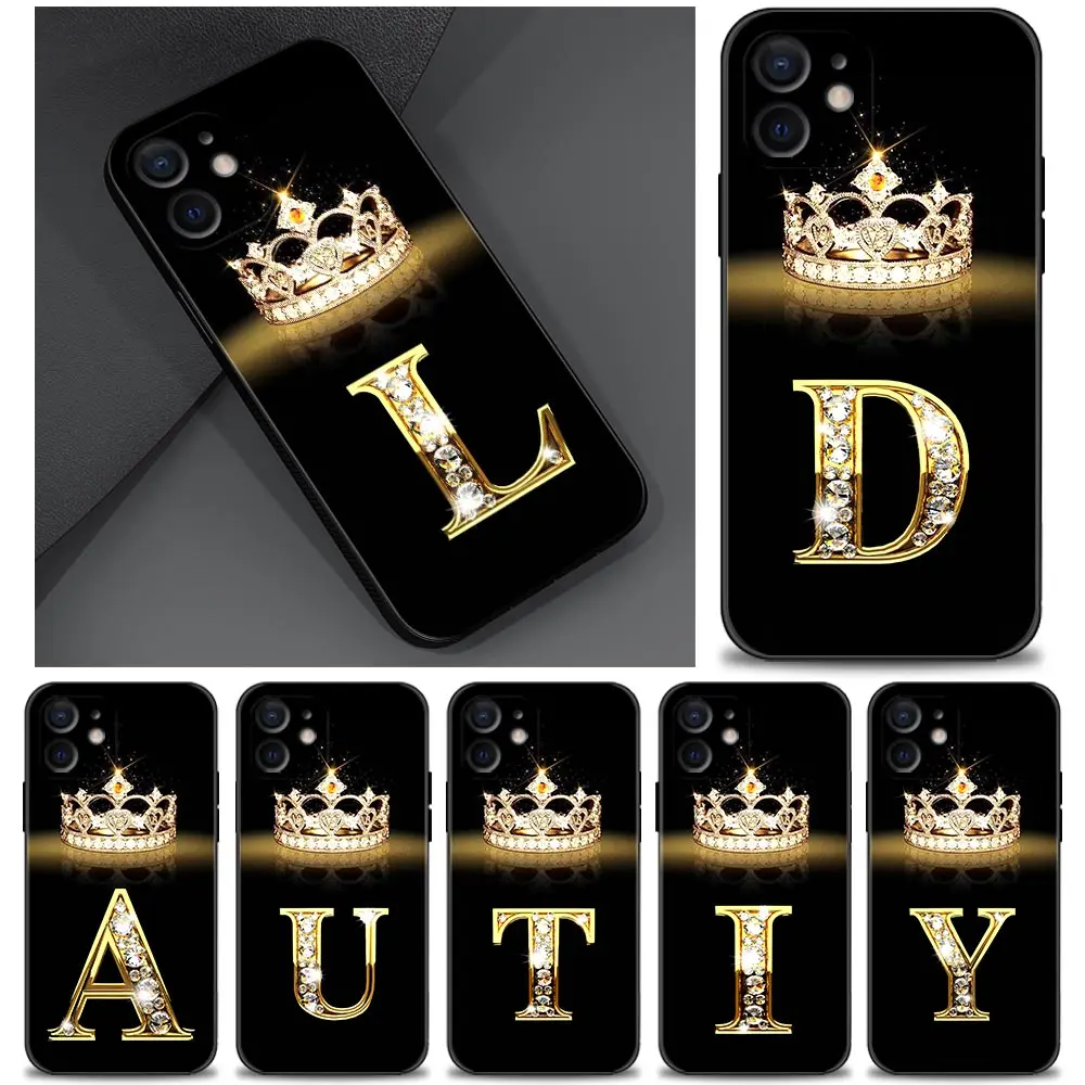 Case For iPhone 11 13 12 Pro Max XS XR X 8 7 6s 6 Plus 7 8 5 5S Soft Cover Fundas Silicone Capa Shell Diamond Crown Letter