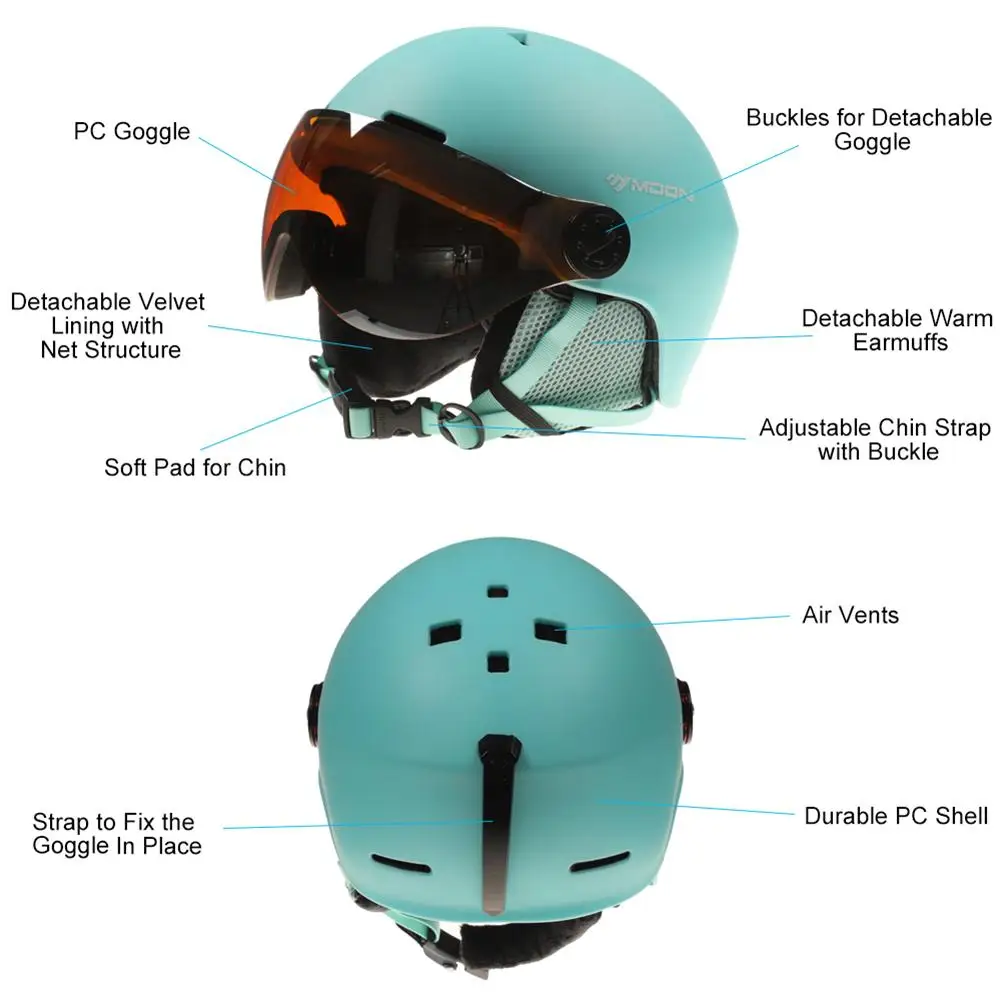 Лыжный шлем со снежными очками, интегрированный спортивный шлем для сноуборда для мужчин и женщин, уличный защитный шлем для скейтборда, лыжного сноуборда