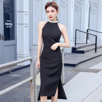 

Runway Designer 2020 Summer Women Sexy Beaded Halter Sleeveless Tops&Split Style Midi Skirts 2 Pieces Suits Female Office Sets