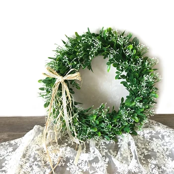 

Artificial Green Leaves Wreath 15.75'' Front Door Wreath Shell Grass Boxwood Hanging Wreath For Wedding Wall Window Party Decor
