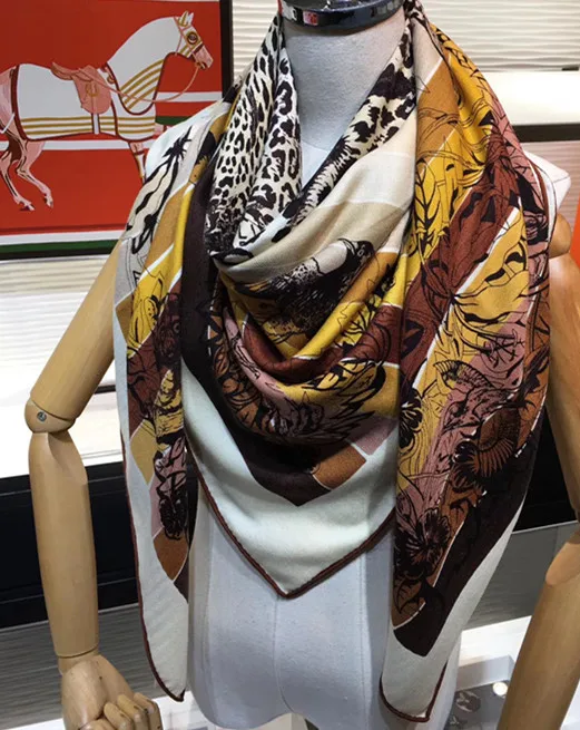 Новое поступление Зима Осень Леопардовый цветной 70% кашемир 30% шелк шарф 140*140 см большая теплая шаль накидка для женщин леди девушка
