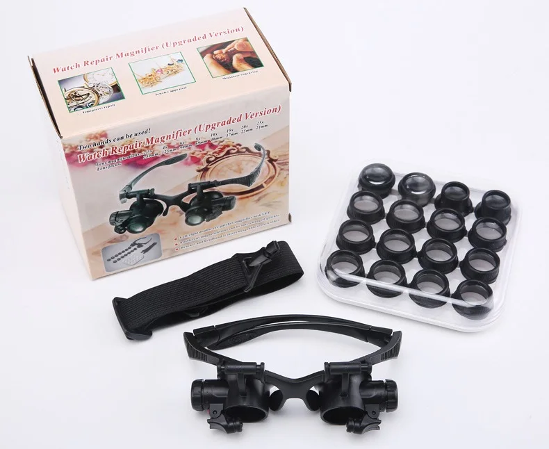 16 Lens Binocular Glasses Magnifier 2 LED Eyewear Magnifying Glass Black Watch Repair Magnifier Loupe Reading Jewelry Lupa