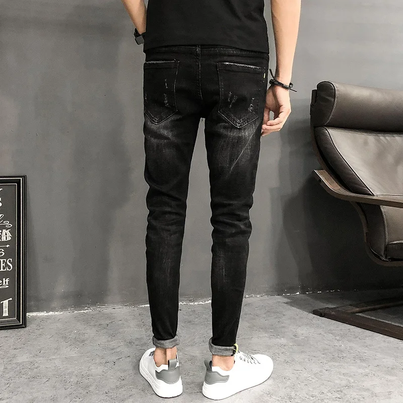Осенние и зимние джинсы Для мужчин прилив бренд Повседневное длинный мужской Корейская версия обувь Пальма джинсы, облегающие брюки для девочек Цвет: черный Размеры: 28-34