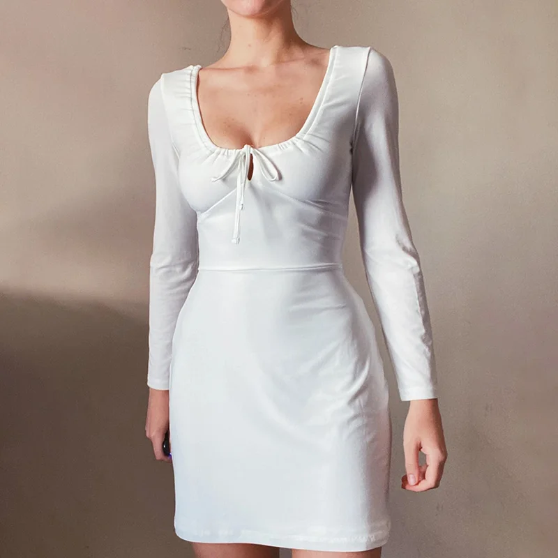 InsGoth Vintage Sexy Black Gothic Dress Women Autumn Long Sleeve Mini Dress Harajuku Skinny Hollow Out High Waist Bandage Dress