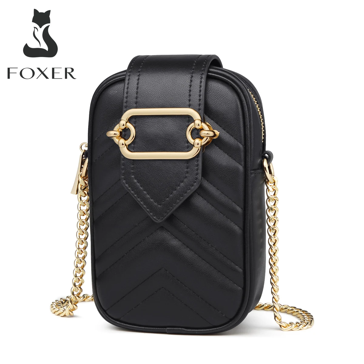 

FOXER Cow Leather Mini Women's Shoulder Bag Diamond Lattice Summer Fashion Phone Messenger Bags for Lady Small Crssbody Flap Bag