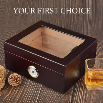

Glasstop Cigar Storage Box with Hygrometer and Humidifier Holds 25 to 50 Cigars Luxury Humidor for Club Gift Desktop Decoration
