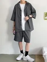  Men Summer Fashion Casual Short Sleeves Pockets Shirt Top Shorts Pants Suit Thin Men's Set Summer Oversized Clothing Man Set Hot 