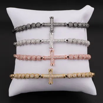 High quality luxury CZ ball cross bracelet women men jewelry macrame bracelet bangle